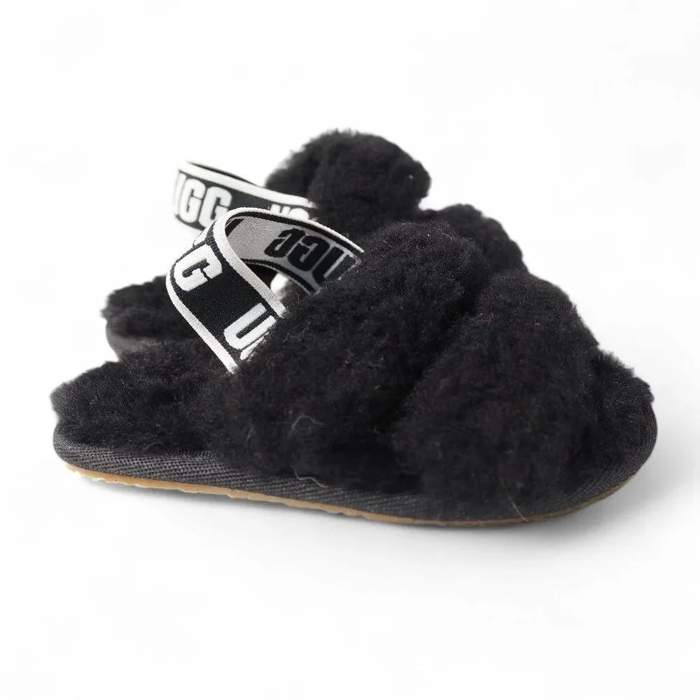 UGG Oh‎ Fluff Yeah Slingback Slide Sandals Black 1116636T Toddler 6